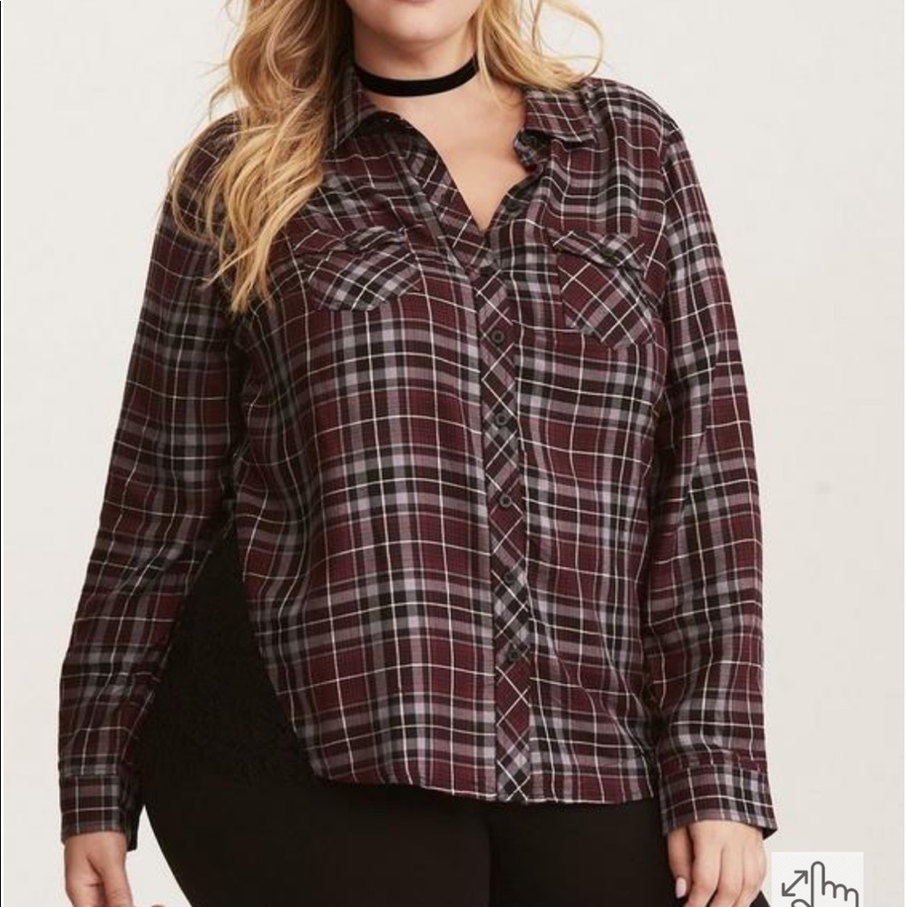 Torrid Plaid Lace Inset Camp Shirt size 2X women’s plaid button down plus size